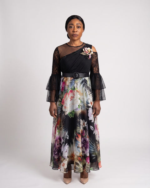 JF-05 robe du soir asymétrique, vue de face