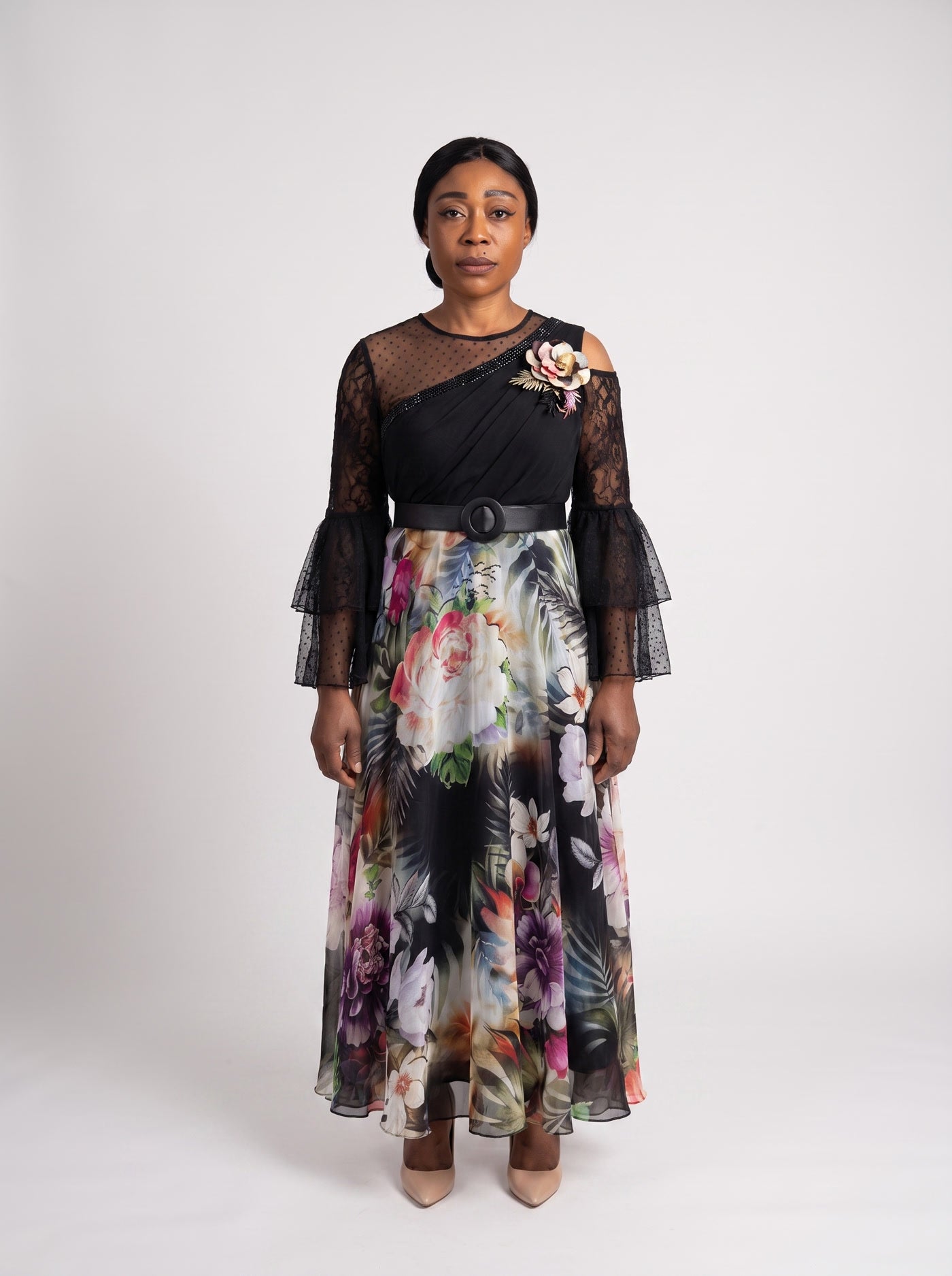 JF-05 robe du soir asymétrique, vue de face