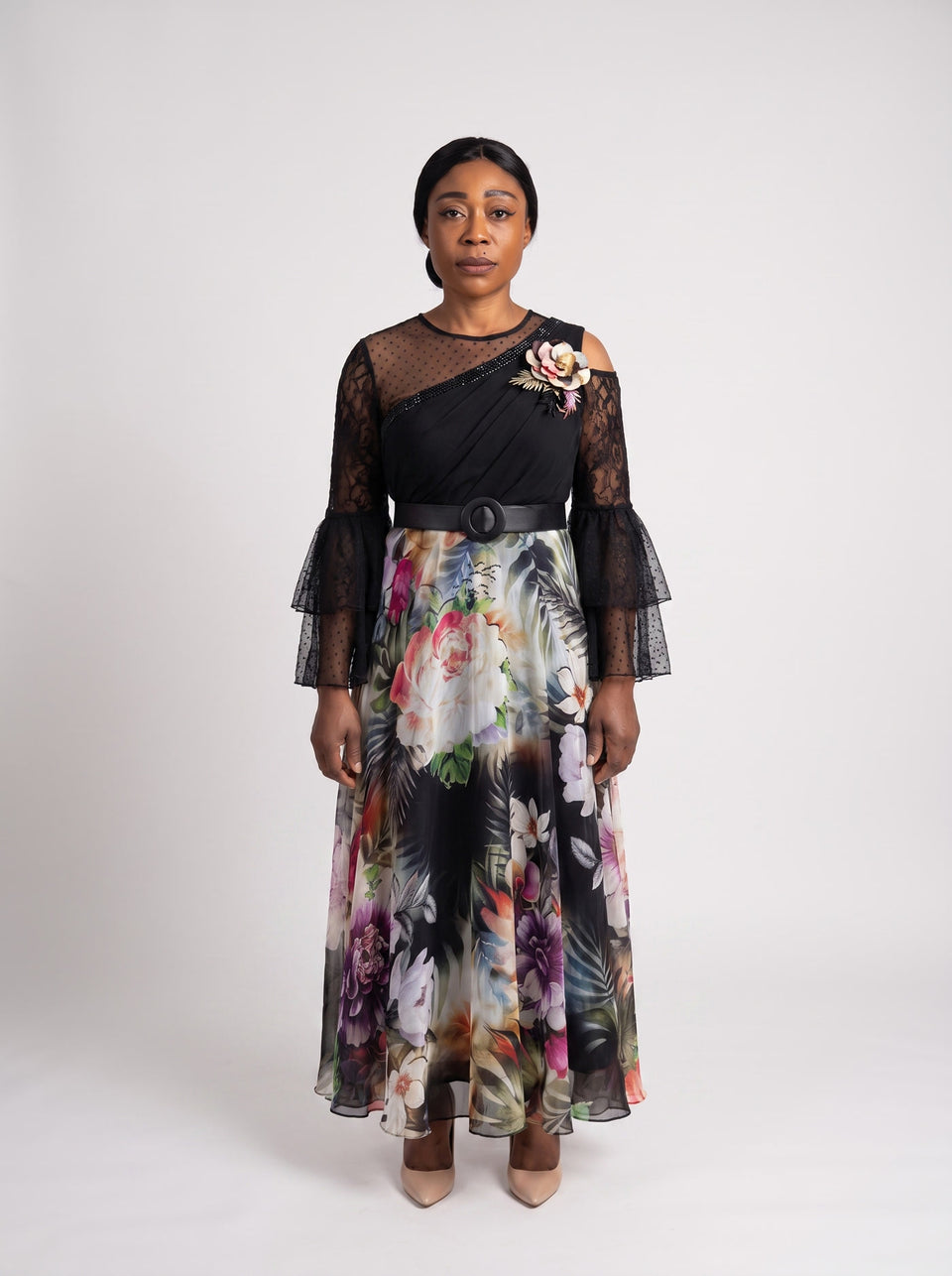JF-05 robe du soir asymétrique, vue de face