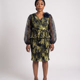 JF-06 robe péplum plissée imprimée, vue de face