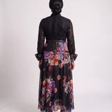 JF-08 robe longue dentelle et imprimé floral, vue de dos