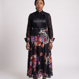 JF-08 robe longue dentelle et imprimé floral, vue de face