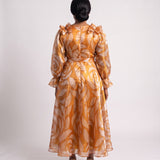 JF-12 robe longue en organza imprimé ambre, vue de dos