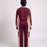 JF-13 ensemble jogging color-block bordeaux et sable, vue de dos